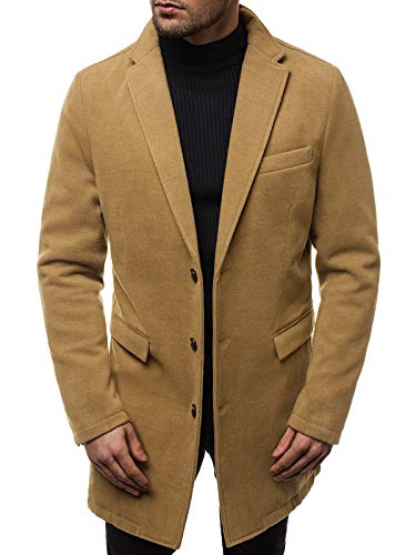 OZONEE Herren Mantel Wintermantel Trenchcoat Jacke Übergangsjacke Coat Winter Herbst Lang Warm Stehkragen Reverskragen Elegant Klassischer Outdoor Gepolstert 777/7582P BEIGE L von OZONEE