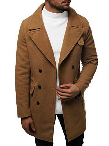 OZONEE Herren Mantel Wintermantel Trenchcoat Jacke Übergangsjacke Coat Winter Herbst Lang Warm Stehkragen Reverskragen Elegant Klassischer Outdoor Gepolstert 777/9993P BEIGE L von OZONEE