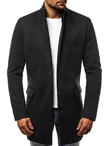 OZONEE Herren Mantel Wintermantel Trenchcoat Jacke Übergangsjacke Coat Winter Herbst Lang Warm Stehkragen Reverskragen Elegant Klassischer Outdoor Gepolstert J.Boyz 1047 SCHWARZ XL von OZONEE
