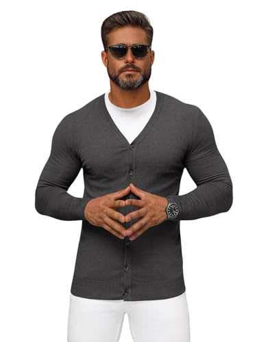 OZONEE Herren Pullover Kurze Strickjacke Cardigan Strick Jacke Strickpullover Arbeitspullover Sweater Herbstpullover Herbst Übergangs Winterpullover Slim Fit Feinstrick 777/3496SW/3 DUNKELGRAU XXL von OZONEE