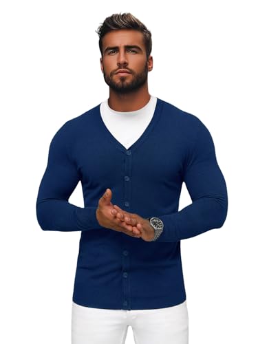 OZONEE Herren Pullover Kurze Strickjacke Cardigan Strick Jacke Strickpullover Arbeitspullover Sweater Herbstpullover Herbst Übergangs Winterpullover Slim Fit Feinstrick 777/3496SW/5 DUNKELBLAU XXL von OZONEE