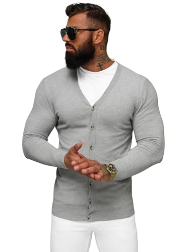 OZONEE Herren Pullover Kurze Strickjacke Cardigan Strick Jacke Strickpullover Arbeitspullover Sweater Herbstpullover Herbst Übergangs Winterpullover Slim Fit Feinstrick NB/MM6006Z/2 GRAU XL von OZONEE
