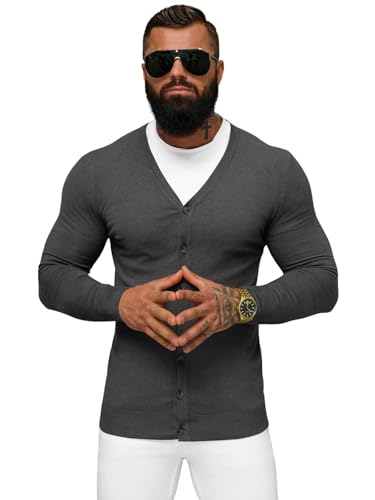 OZONEE Herren Pullover Kurze Strickjacke Cardigan Strick Jacke Strickpullover Arbeitspullover Sweater Herbstpullover Herbst Übergangs Winterpullover Slim Fit Feinstrick NB/MM6006Z/3 DUNKELGRAU M von OZONEE