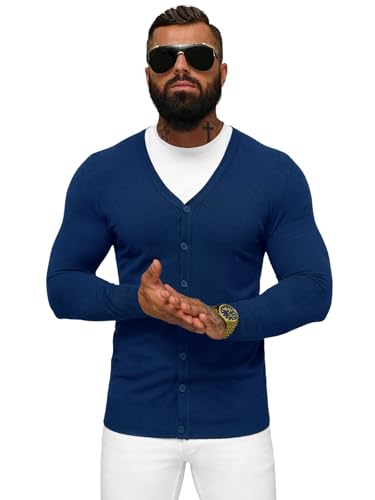 OZONEE Herren Pullover Kurze Strickjacke Cardigan Strick Jacke Strickpullover Arbeitspullover Sweater Herbstpullover Herbst Übergangs Winterpullover Slim Fit Feinstrick NB/MM6006Z/5 DUNKELBLAU XL von OZONEE