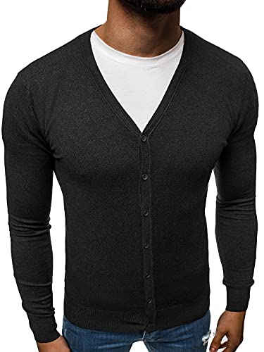 OZONEE Herren Pullover Kurze Strickjacke Cardigan Strick Jacke Strickpullover Arbeitspullover Sweater Herbstpullover Herbst Übergangs Winterpullover Slim Fit Feinstrick TMK/YY06Z/1 SCHWARZ XXL von OZONEE