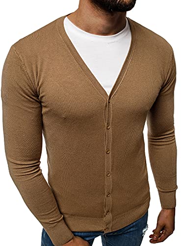 OZONEE Herren Pullover Kurze Strickjacke Cardigan Strick Jacke Strickpullover Arbeitspullover Sweater Herbstpullover Herbst Übergangs Winterpullover Slim Fit Feinstrick TMK/YY06Z/7 BRAUN S von OZONEE