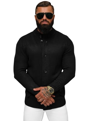 OZONEE Herren Pullover Lange Strickjacke Kapuzenpullover Strickpullover Arbeitspullover Sweater Sweatshirt Kapuze Longstrickjacke Winterpullover Weinachtpullover NB/MM6011Z/4 SCHWARZ L von OZONEE