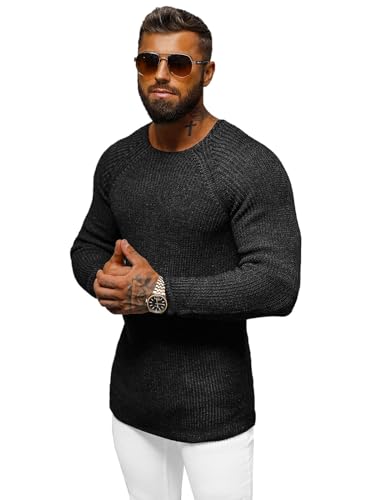 OZONEE Herren Pullover Strickpullover Arbeitspullover Sweater Winterpullover Sweatshirt Weinachtpullover Herbstpullover Casual Feinstrick Grobstrick Winter Herbst L/2492Z SCHWARZ L von OZONEE