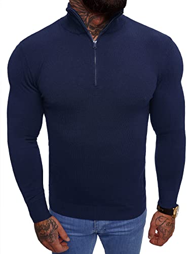 OZONEE Herren Rollkragenpullover Pullover Strickpullover Arbeitspullover Sweater Winterpullover Rollkragen Strickjacke Turtleneck Winter Vintage Casual NB/MM6007Z/6 Marineblau S von OZONEE