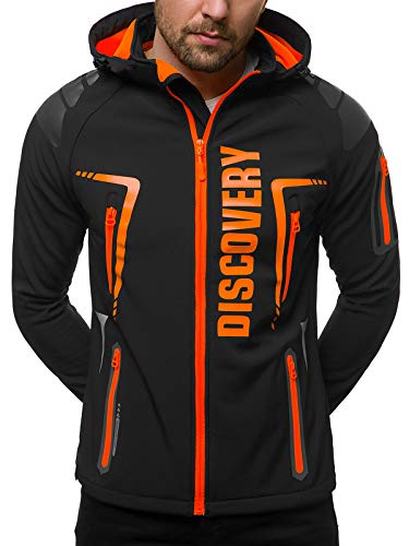 OZONEE Herren Softshell Jacke Regenjacke Wasserdicht Atmungsaktiv Softshelljacke Übergangsjacke Winterjacke Windbreaker Skijacke Winter Kapuze Herrenjacke Outdoor 777/1771K/1A SCHWARZ/ORANGE M von OZONEE