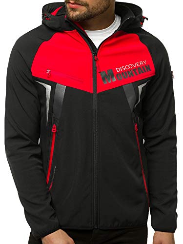 OZONEE Herren Softshell Jacke Regenjacke Wasserdicht Atmungsaktiv Softshelljacke Übergangsjacke Winterjacke Windbreaker Skijacke Winter Kapuze Herrenjacke Outdoor 777/1881K/1C SCHWARZ/ROT L von OZONEE