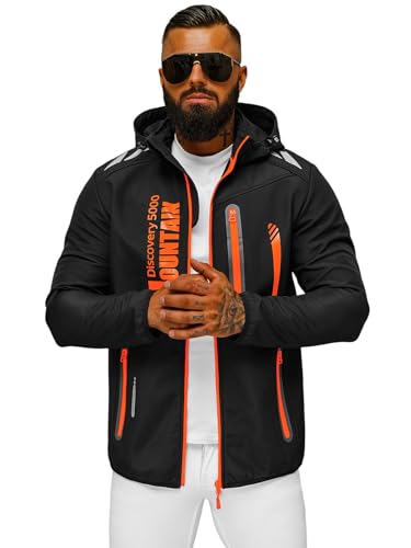 OZONEE Herren Softshell Jacke Regenjacke Wasserdicht Atmungsaktiv Softshelljacke Übergangsjacke Winterjacke Windbreaker Skijacke Winter Kapuze Herrenjacke Outdoor 777/3166K/1 SCHWARZ/ORANGE L von OZONEE