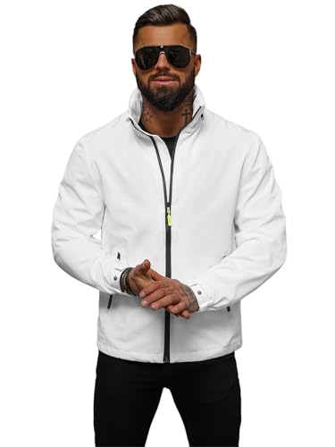 OZONEE Herren Softshell Jacke Regenjacke Wasserdicht Atmungsaktiv Softshelljacke Übergangsjacke Winterjacke Windbreaker Skijacke Winter Kapuze Herrenjacke Outdoor 777/3359K/281 WEIß 2XL von OZONEE