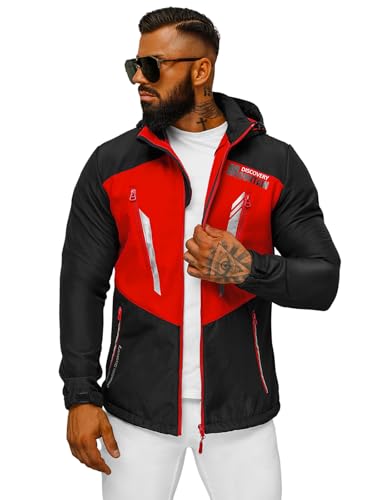 OZONEE Herren Softshell Jacke Regenjacke Wasserdicht Atmungsaktiv Softshelljacke Übergangsjacke Winterjacke Windbreaker Skijacke Winter Kapuze Herrenjacke Outdoor 777/3616K/1C SCHWARZ/ROT M von OZONEE