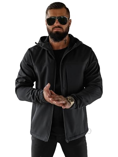 OZONEE Herren Softshell Jacke Regenjacke Wasserdicht Atmungsaktiv Softshelljacke Übergangsjacke Winterjacke Windbreaker Skijacke Winter Kapuze Herrenjacke Outdoor 777/4286K/3 SCHWARZ M von OZONEE