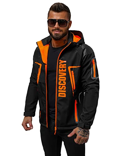 OZONEE Herren Softshell Jacke Regenjacke Wasserdicht Atmungsaktiv Softshelljacke Übergangsjacke Winterjacke Windbreaker Skijacke Winter Kapuze Herrenjacke Outdoor 777/5606K/1A SCHWARZ/ORANGE L von OZONEE