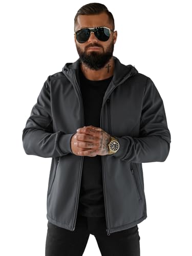 OZONEE Herren Softshell Jacke Regenjacke Wasserdicht Atmungsaktiv Softshelljacke Übergangsjacke Winterjacke Windbreaker Skijacke Winter Kapuze Herrenjacke Outdoor 777/6209K/5 DUNKELGRAU 2XL von OZONEE