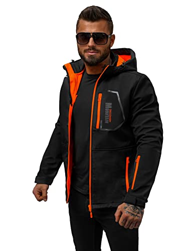 OZONEE Herren Softshell Jacke Regenjacke Wasserdicht Atmungsaktiv Softshelljacke Übergangsjacke Winterjacke Windbreaker Skijacke Winter Kapuze Herrenjacke Outdoor 777/9798K/1B SCHWARZ/ROT M von OZONEE