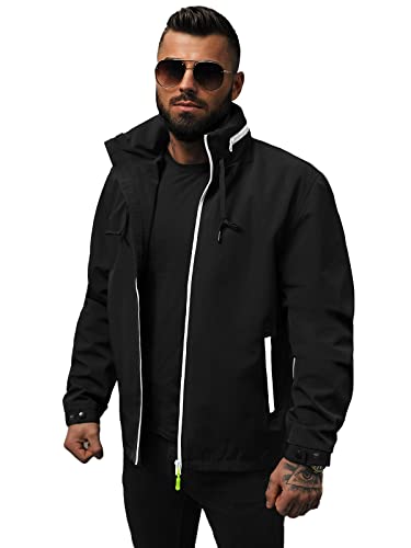 OZONEE Herren Softshell Jacke Regenjacke Wasserdicht Atmungsaktiv Softshelljacke Übergangsjacke Winterjacke Windbreaker Skijacke Winter Kapuze Herrenjacke Outdoor JS/5M3105Z/392 SCHWARZ 2XL von OZONEE