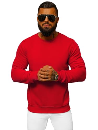 OZONEE Herren Sweatshirt Pullover Langarm Farbvarianten Langarmshirt Pulli ohne Kapuze Baumwolle Baumwollemischung Classic Basic Rundhals-Ausschnitt Sport J. Style 2001-10 L ROT von OZONEE