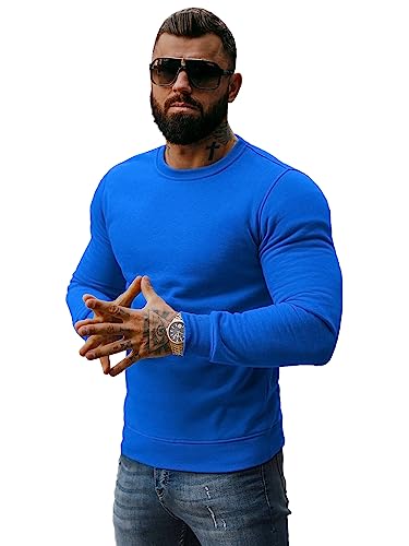 OZONEE Herren Sweatshirt Pullover Langarm Farbvarianten Langarmshirt Pulli ohne Kapuze Baumwolle Baumwollemischung Classic Basic Rundhals-Ausschnitt Sport J. Style 2001-10 M BLAU von OZONEE