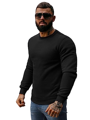 OZONEE Herren Sweatshirt Pullover Langarm Farbvarianten Langarmshirt Pulli ohne Kapuze Baumwolle Baumwollemischung Classic Basic Rundhals-Ausschnitt Sport J. Style 2001-10 M SCHWARZ von OZONEE