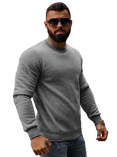 OZONEE Herren Sweatshirt Pullover Langarm Farbvarianten Langarmshirt Pulli ohne Kapuze Baumwolle Baumwollemischung Classic Basic Rundhals-Ausschnitt Sport J. Style 2001-10 M ANTHRAZIT von OZONEE