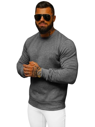 OZONEE Herren Sweatshirt Pullover Langarm Farbvarianten Langarmshirt Pulli ohne Kapuze Baumwolle Baumwollemischung Classic Basic Rundhals-Ausschnitt Sport J. Style 2001-10 M ANTHRAZIT von OZONEE