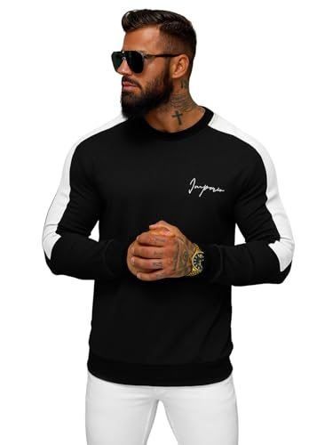 OZONEE Herren Sweatshirt Pullover Langarm Farbvarianten Langarmshirt Pulli ohne Kapuze Baumwolle Baumwollemischung Classic Basic Rundhals-Ausschnitt Sport 777/1705B SCHWARZ XL von OZONEE