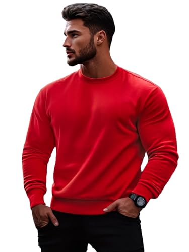 OZONEE Herren Sweatshirt Pullover Langarm Farbvarianten Langarmshirt Pulli ohne Kapuze Baumwolle Baumwollemischung Classic Basic Rundhals-Ausschnitt Sport 777/7238B 2XL ROT von OZONEE
