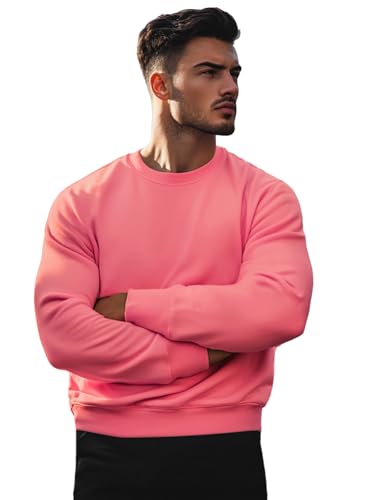 OZONEE Herren Sweatshirt Pullover Langarm Farbvarianten Langarmshirt Pulli ohne Kapuze Baumwolle Baumwollemischung Classic Basic Rundhals-Ausschnitt Sport 777/7238B M ROSA von OZONEE