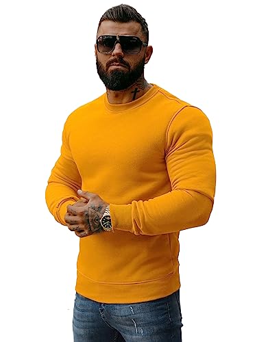 OZONEE Herren Sweatshirt Pullover Langarm Farbvarianten Langarmshirt Pulli ohne Kapuze Baumwolle Baumwollemischung Classic Basic Rundhals-Ausschnitt Sport J. Style 2001-10 2XL Camel von OZONEE