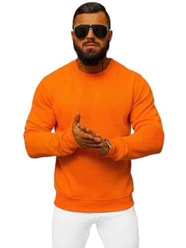 OZONEE Herren Sweatshirt Pullover Langarm Farbvarianten Langarmshirt Pulli ohne Kapuze Baumwolle Baumwollemischung Classic Basic Rundhals-Ausschnitt Sport J. Style 2001-10 2XL ORANGE von OZONEE