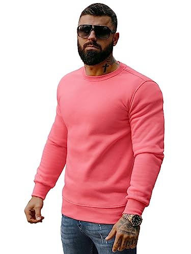 OZONEE Herren Sweatshirt Pullover Langarm Farbvarianten Langarmshirt Pulli ohne Kapuze Baumwolle Baumwollemischung Classic Basic Rundhals-Ausschnitt Sport J. Style 2001-10 2XL ROSA von OZONEE