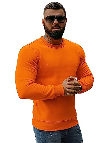 OZONEE Herren Sweatshirt Pullover Langarm Farbvarianten Langarmshirt Pulli ohne Kapuze Baumwolle Baumwollemischung Classic Basic Rundhals-Ausschnitt Sport J. Style 2001-10 L ORANGE von OZONEE