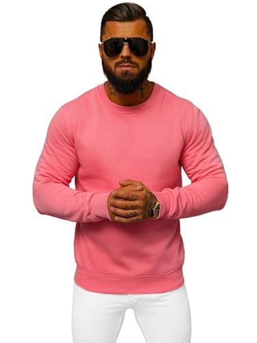 OZONEE Herren Sweatshirt Pullover Langarm Farbvarianten Langarmshirt Pulli ohne Kapuze Baumwolle Baumwollemischung Classic Basic Rundhals-Ausschnitt Sport J. Style 2001-10 L ROSA von OZONEE