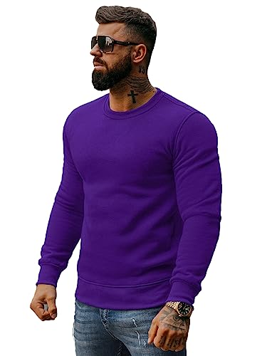 OZONEE Herren Sweatshirt Pullover Langarm Farbvarianten Langarmshirt Pulli ohne Kapuze Baumwolle Baumwollemischung Classic Basic Rundhals-Ausschnitt Sport J. Style 2001-10 L VIOLETT von OZONEE