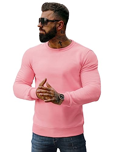 OZONEE Herren Sweatshirt Pullover Langarm Farbvarianten Langarmshirt Pulli ohne Kapuze Baumwolle Baumwollemischung Classic Basic Rundhals-Ausschnitt Sport J. Style 2001-10 M Hellrosa von OZONEE