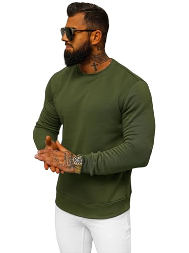 OZONEE Herren Sweatshirt Pullover Langarm Farbvarianten Langarmshirt Pulli ohne Kapuze Baumwolle Baumwollemischung Classic Basic Rundhals-Ausschnitt Sport J. Style 2001-10 M Khaki von OZONEE