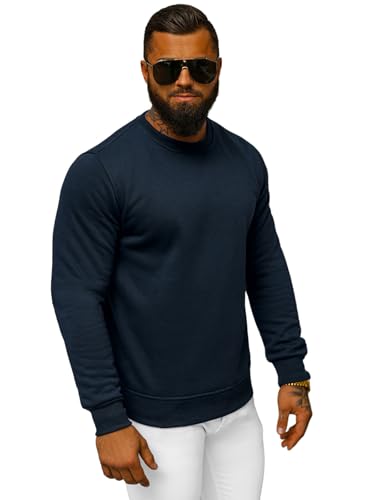 OZONEE Herren Sweatshirt Pullover Langarm Farbvarianten Langarmshirt Pulli ohne Kapuze Baumwolle Baumwollemischung Classic Basic Rundhals-Ausschnitt Sport J. Style 2001-10 XL DUNKELBLAU von OZONEE