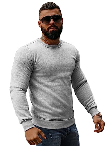 OZONEE Herren Sweatshirt Pullover Langarm Farbvarianten Langarmshirt Pulli ohne Kapuze Baumwolle Baumwollemischung Classic Basic Rundhals-Ausschnitt Sport J. Style 2001-10 XL GRAU von OZONEE