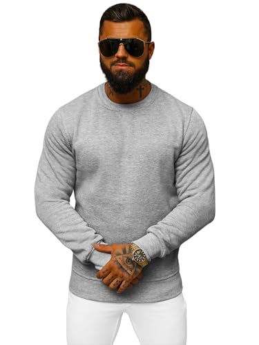 OZONEE Herren Sweatshirt Pullover Langarm Farbvarianten Langarmshirt Pulli ohne Kapuze Baumwolle Baumwollemischung Classic Basic Rundhals-Ausschnitt Sport J. Style 2001-10 XL GRAU von OZONEE