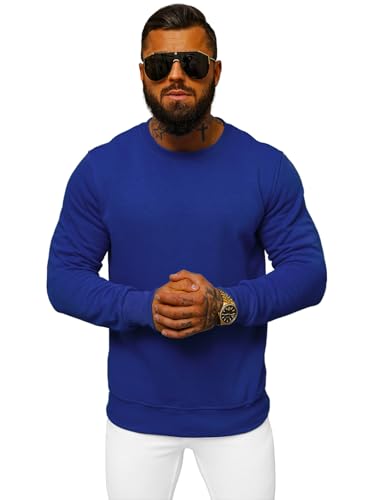 OZONEE Herren Sweatshirt Pullover Langarm Farbvarianten Langarmshirt Pulli ohne Kapuze Baumwolle Baumwollemischung Classic Basic Rundhals-Ausschnitt Sport J. Style 2001-10 XL Kobalt von OZONEE