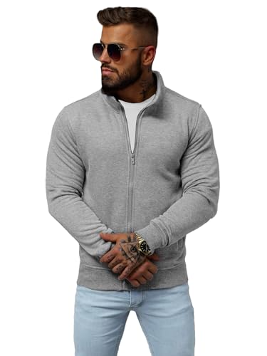 OZONEE Herren Sweatshirt Pullover Langarm Farbvarianten Langarmshirt Pulli ohne Kapuze Baumwolle Baumwollemischung Classic Basic Rundhals-Ausschnitt Sport J. Style 2002 2XL GRAU von OZONEE