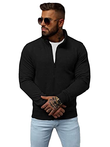 OZONEE Herren Sweatshirt Pullover Langarm Farbvarianten Langarmshirt Pulli ohne Kapuze Baumwolle Baumwollemischung Classic Basic Rundhals-Ausschnitt Sport J. Style 2002 2XL SCHWARZ von OZONEE