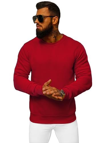 OZONEE Herren Sweatshirt Pullover Langarm Farbvarianten Langarmshirt Pulli ohne Kapuze Baumwolle Baumwollemischung Classic Basic Rundhals-Ausschnitt Sport JS/2001-10Z 2XL DUNKELROT von OZONEE