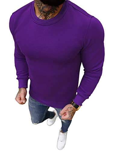 OZONEE Herren Sweatshirt Pullover Langarm Farbvarianten Langarmshirt Pulli ohne Kapuze Baumwolle Baumwollemischung Classic Basic Rundhals-Ausschnitt Sport JS/2001-10Z 2XL Violet von OZONEE