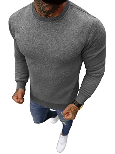 OZONEE Herren Sweatshirt Pullover Langarm Farbvarianten Langarmshirt Pulli ohne Kapuze Baumwolle Baumwollemischung Classic Basic Rundhals-Ausschnitt Sport JS/2001-10Z L ANTHRAZIT von OZONEE