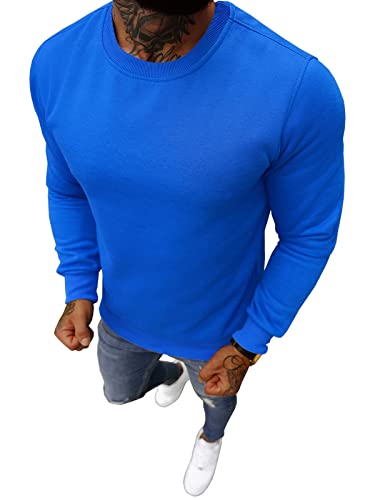 OZONEE Herren Sweatshirt Pullover Langarm Farbvarianten Langarmshirt Pulli ohne Kapuze Baumwolle Baumwollemischung Classic Basic Rundhals-Ausschnitt Sport JS/2001-10Z L BLAU von OZONEE