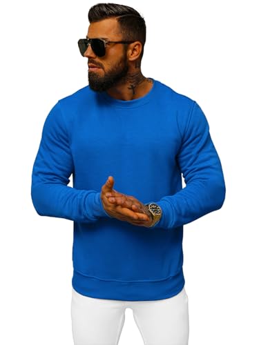 OZONEE Herren Sweatshirt Pullover Langarm Farbvarianten Langarmshirt Pulli ohne Kapuze Baumwolle Baumwollemischung Classic Basic Rundhals-Ausschnitt Sport JS/2001-10Z L BLAU von OZONEE